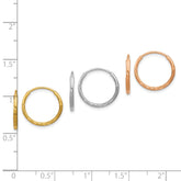 14k 1.25mm YG/WG/RG Diamond-cut Endless Hoop Earring Set